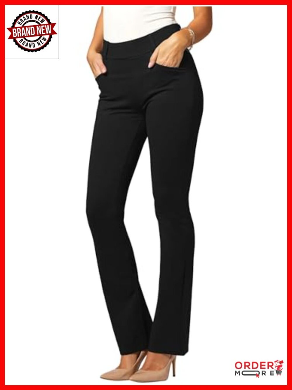 Conceited Bootcut Dress Pants Tummy Control Pull On Work Slacks Pockets